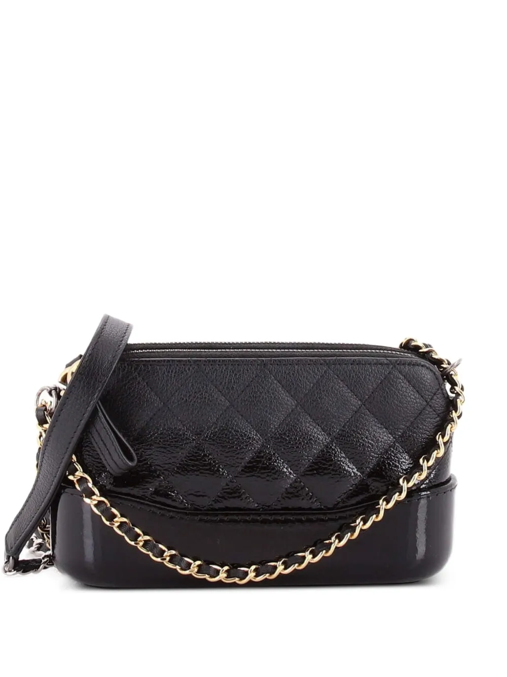 CHANEL Pre-Owned Gabrielle Clutch aus gestepptem Ziegen- und Lackleder mit Kettenriemen - Schwarz
