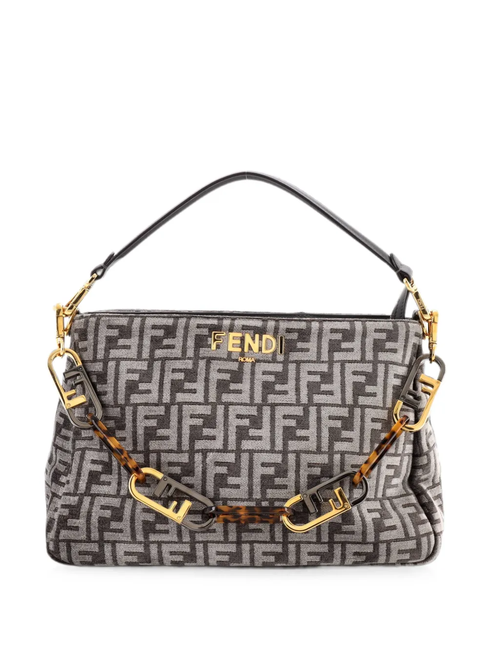 Pre-owned Fendi O'lock Zip Shoulder Bag Zucca Chenille Hobo Bag In Grey