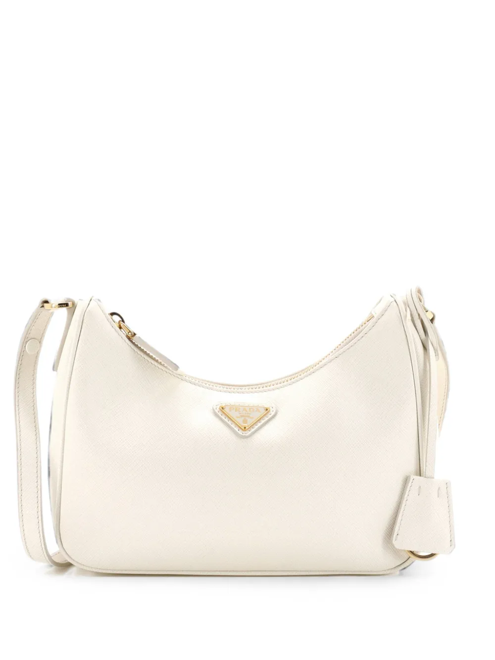 Pre-owned Prada Adjustable Handle Zip Saffiano Leather Mini Hobo Bag In White