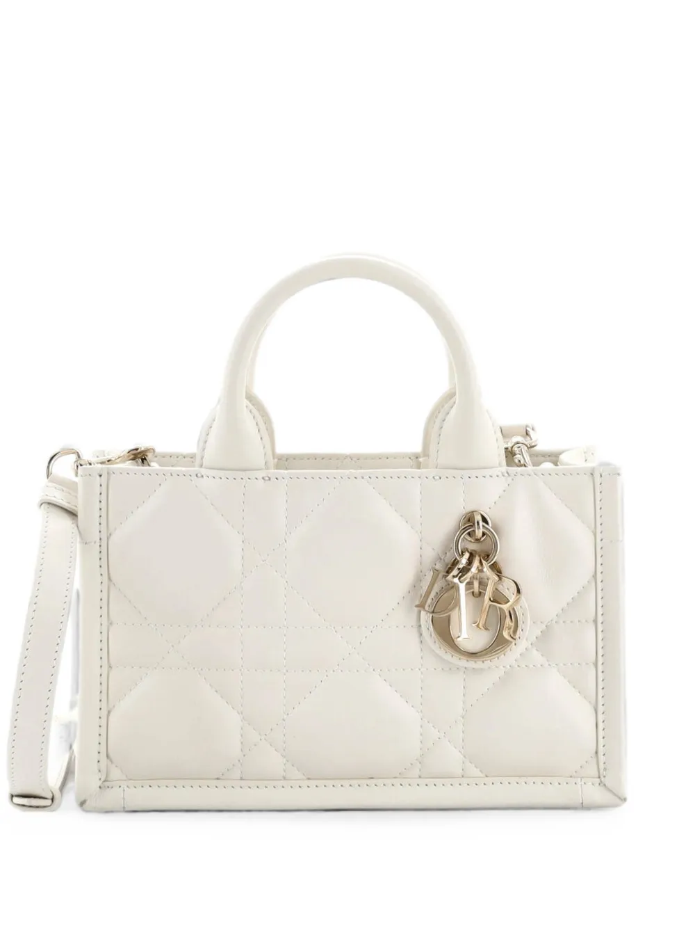 Christian Dior Pre-Owned Book with Strap Macrocannage Quilt Calfskin Mini tote bag - White