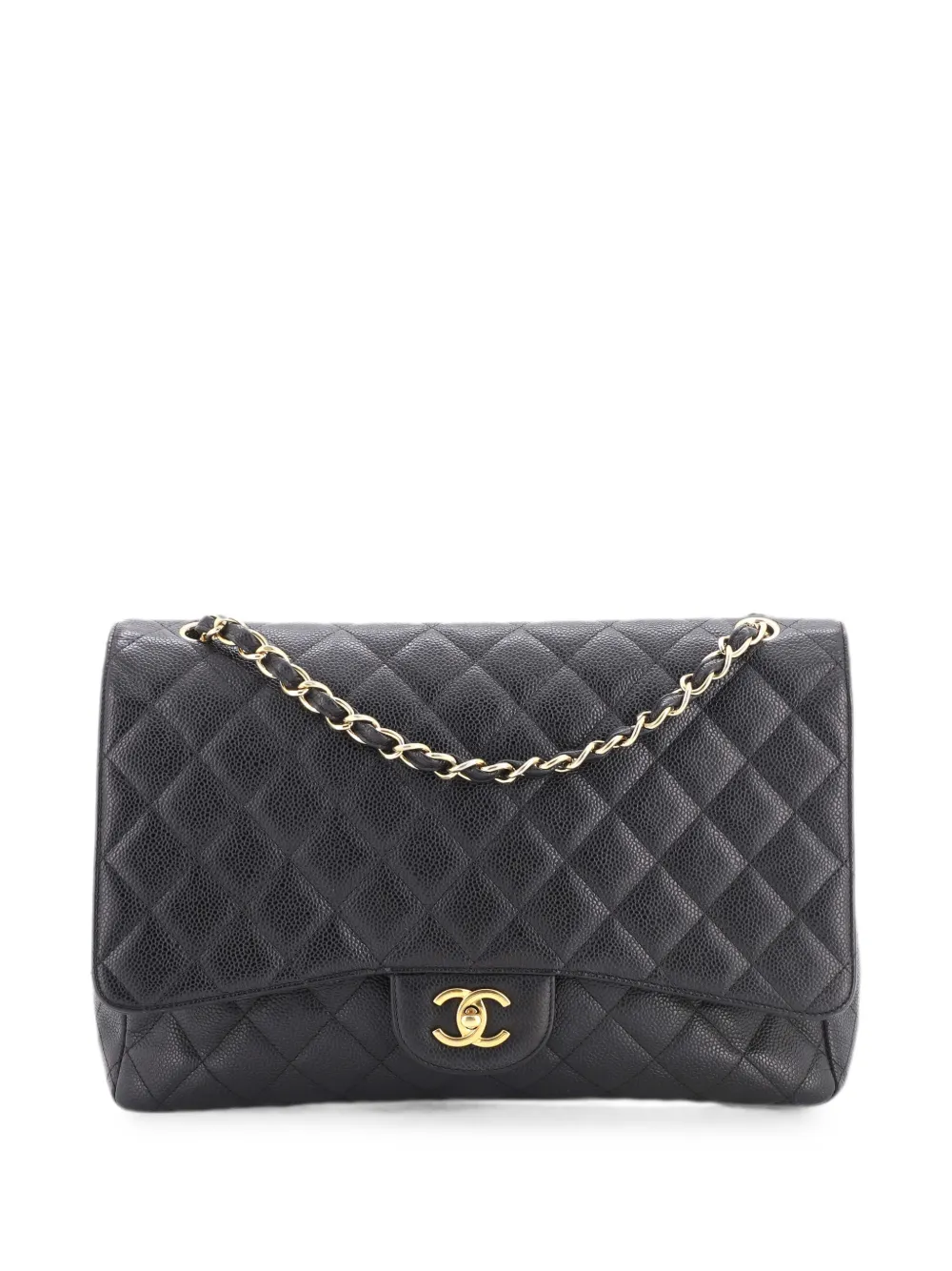 Pre-owned Chanel Classic Single Flap Bag Quilted Caviar Maxi Shoulder Bag In Black