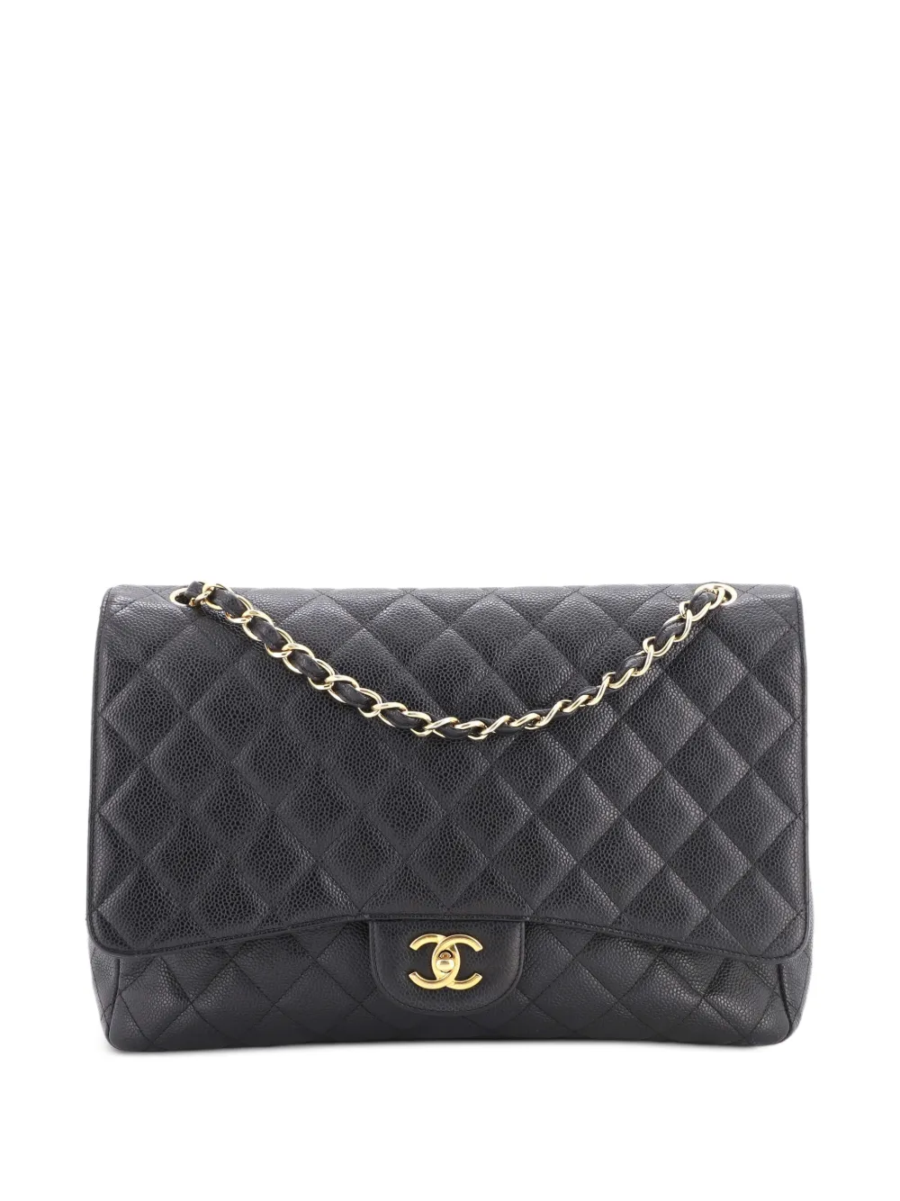 CHANEL Pre-Owned Borsa a spalla classica maxi in pelle Caviar trapuntata con battente - Nero
