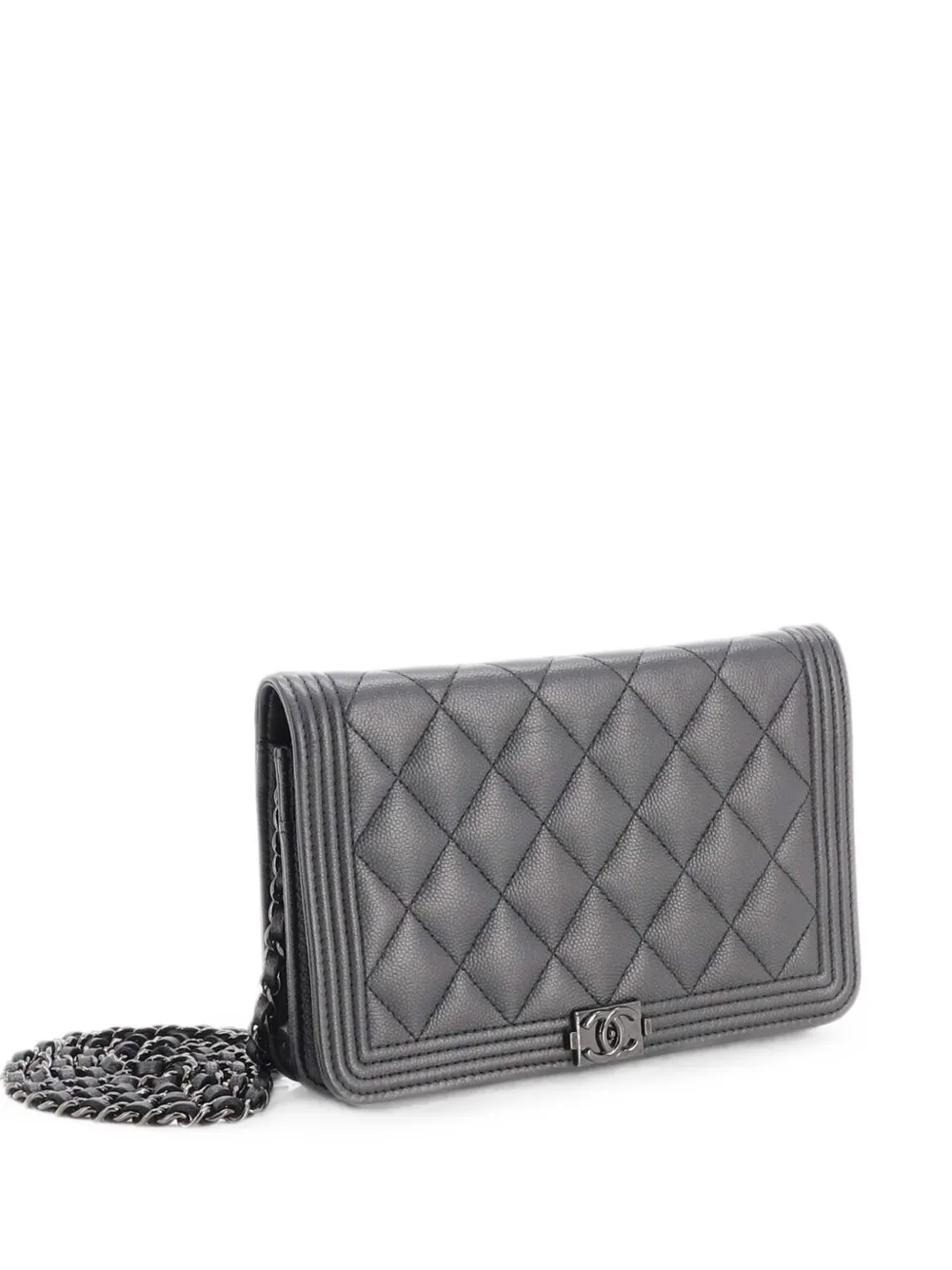 Pre-owned Chanel So Black Boy Wallet On Chain Quilted Caviar Crossbody Bag In 黑色