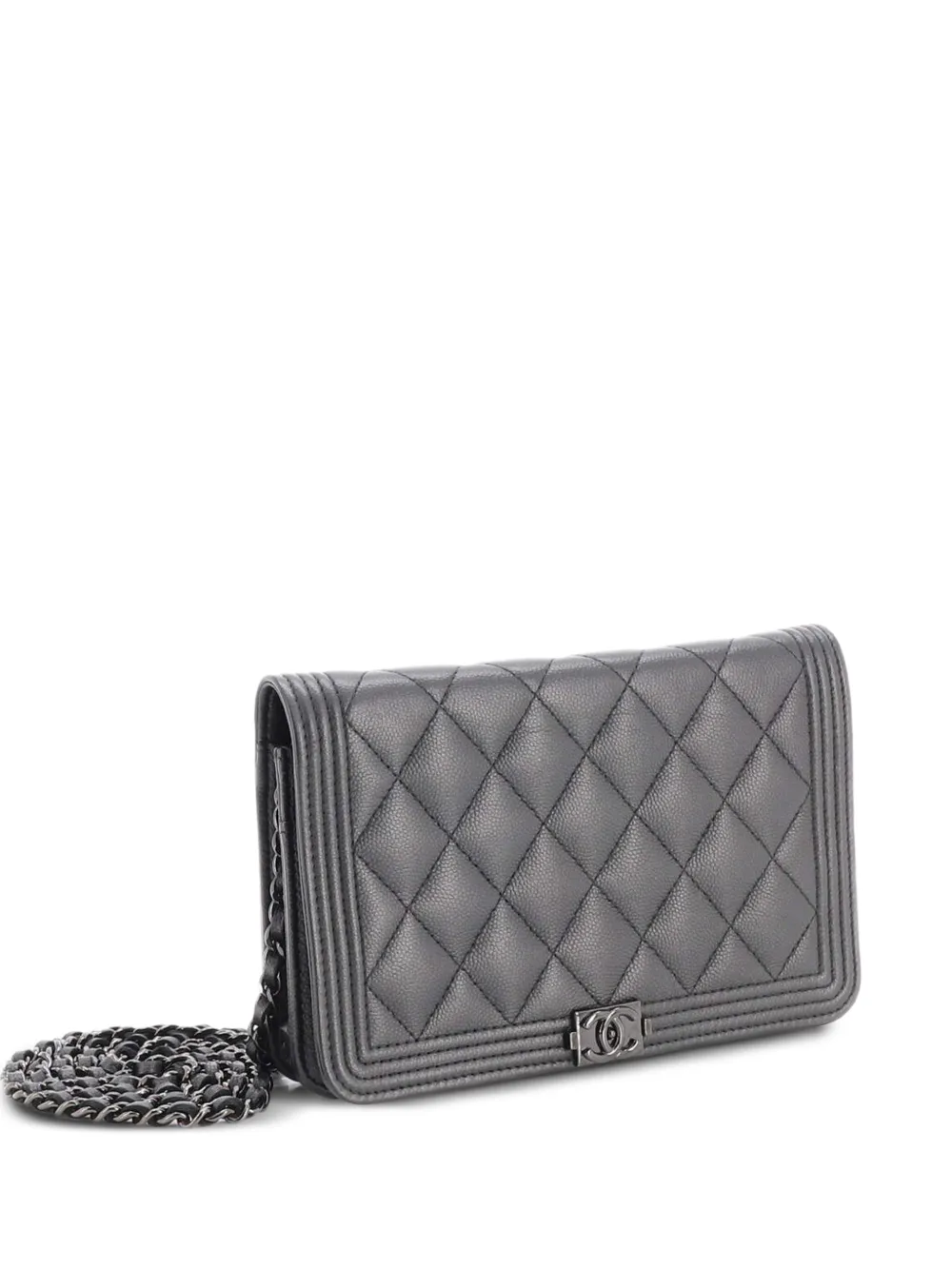 CHANEL Pre-Owned Borsa a tracolla So Black Boy in pelle Caviar trapuntata con catena - Nero