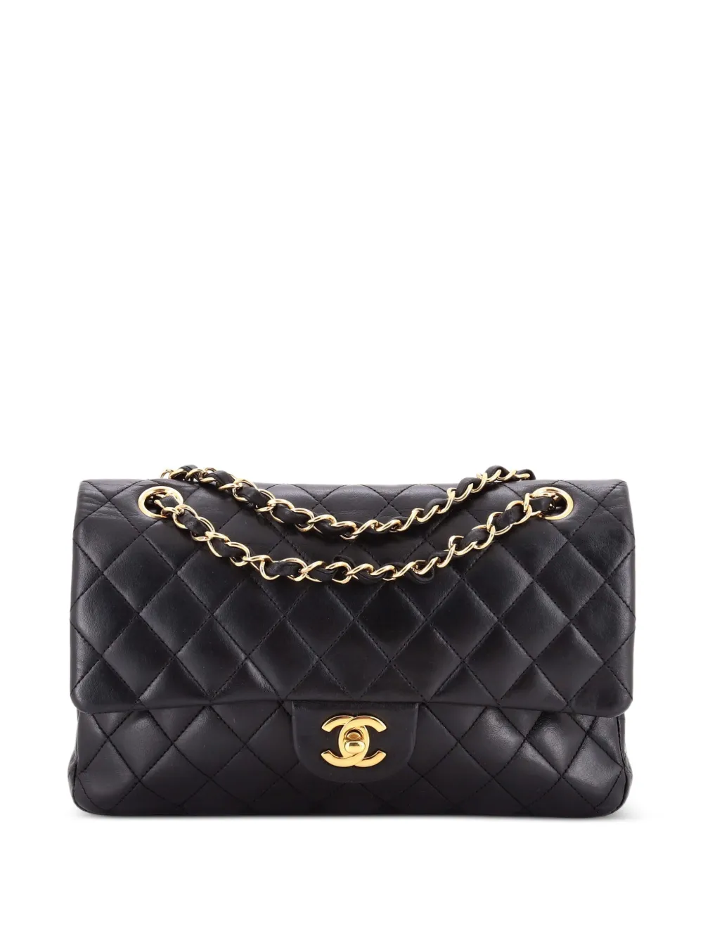CHANEL Pre-Owned Borsa a spalla classica media in pelle di agnello trapuntata con doppio battente - Nero