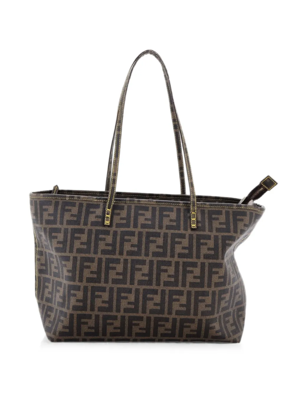 Pre-owned Fendi Roll Zucca Coated Canvas Medium Tote Bag In Brown
