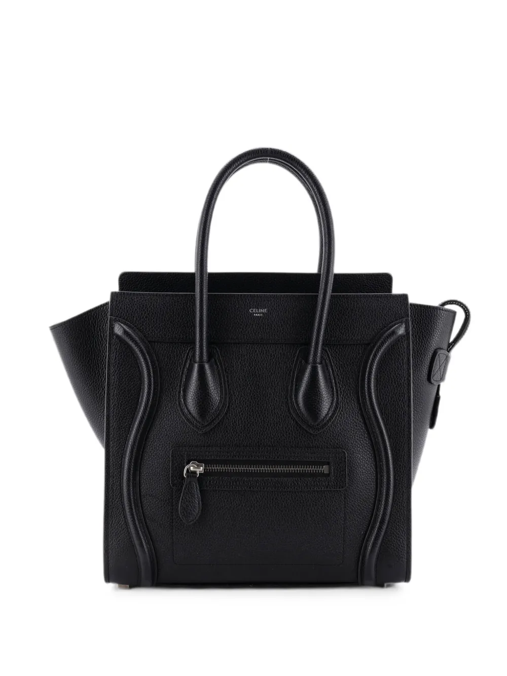 Pre-owned Celine Luggage Bag Grainy Leather Micro Tote Bag In Black