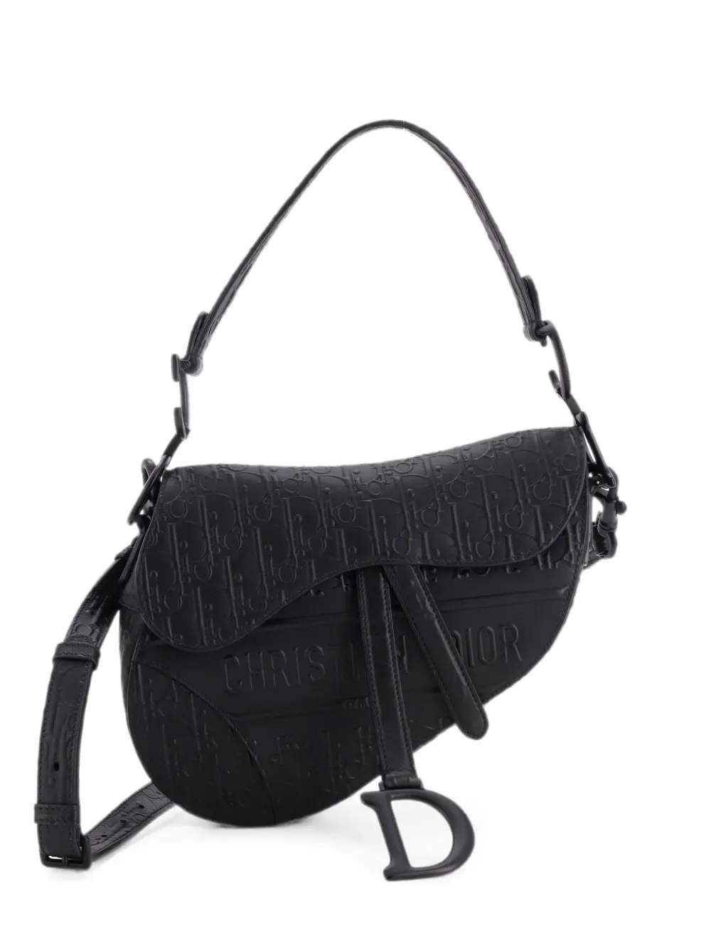 Christian Dior Pre-Owned Mittelgroße Saddle Oblique Schultertasche aus Kalbsleder mit Prägung - Schwarz