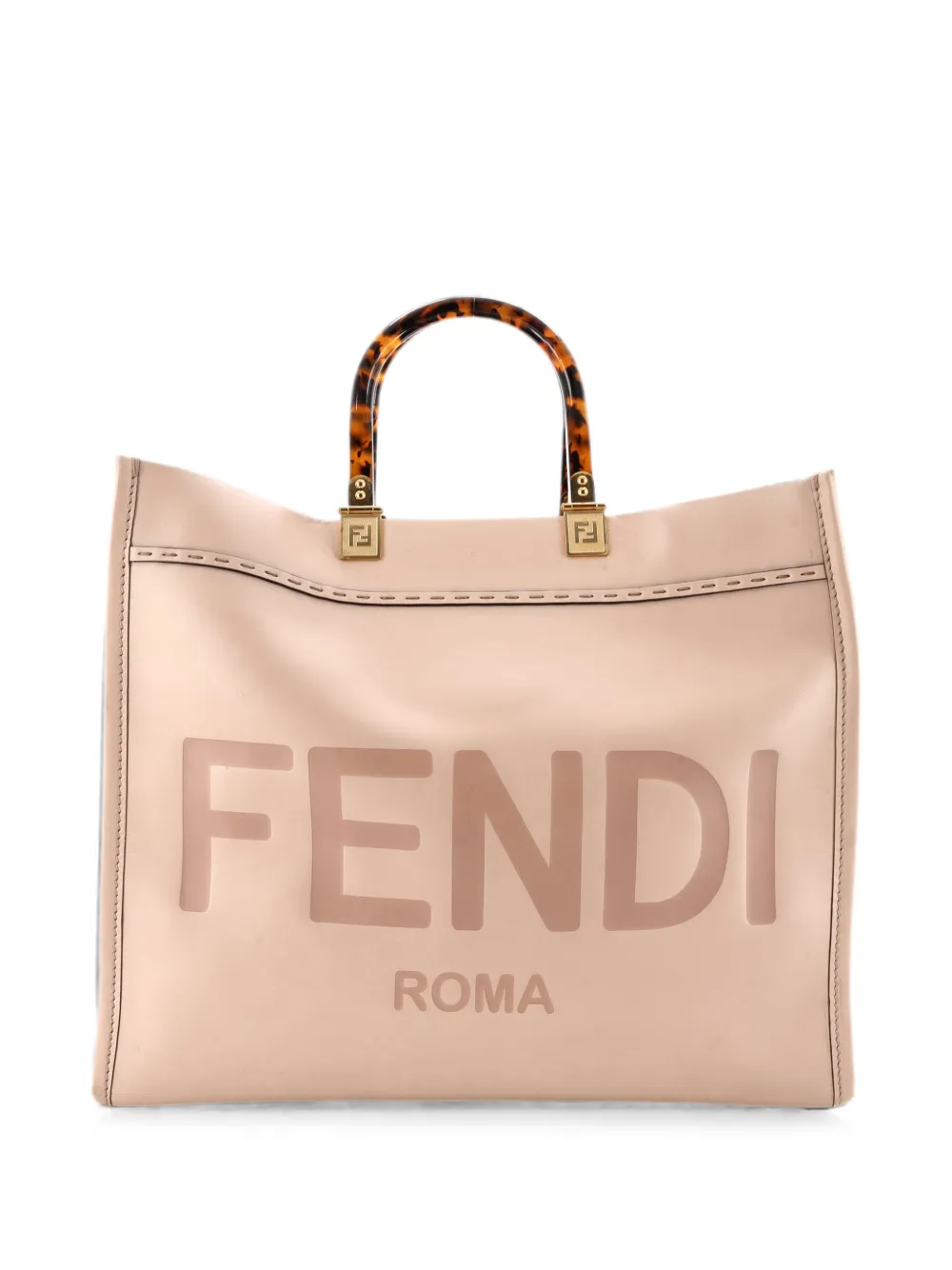 Pre-owned Fendi Sunshine Shopper Leather Medium Tote Bag In Neutrals