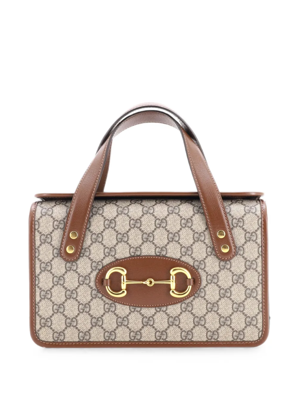 Pre-owned Gucci Horsebit 1955 Boston Bag Gg Coated Canvas Small Satchel In Brown