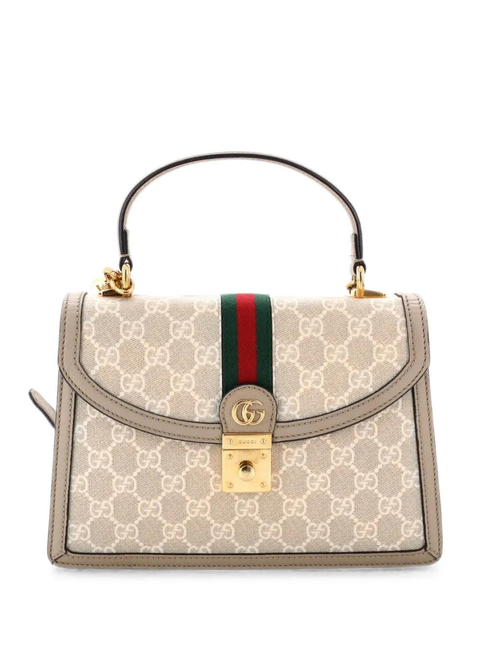 Pre-owned Gucci Ophidia Flap Top Handle Bag Gg Coated Canvas Small Satchel In Brown