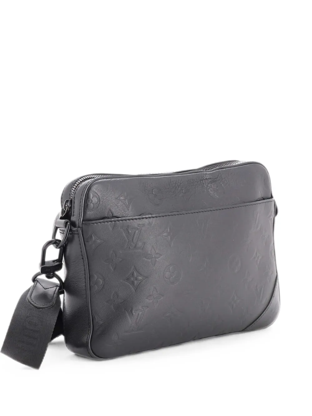 Pre-owned Louis Vuitton Duo Messenger Bag Monogram Shadow Leather Crossbody Bag In Black