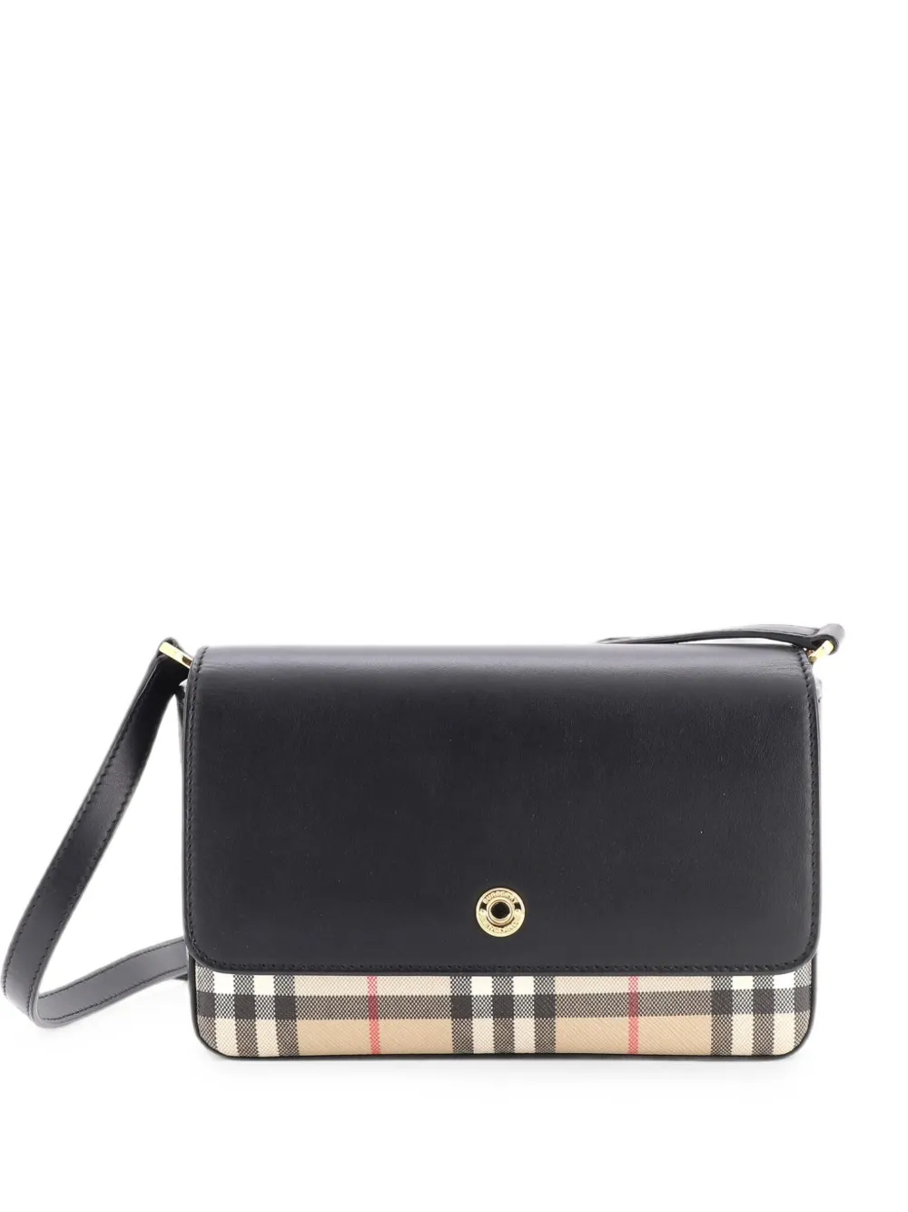 Pre-owned Burberry New Hampshire Shoulder Bag Leather And Vintage Check Coated Canvas Small Crossbody Bag In Black