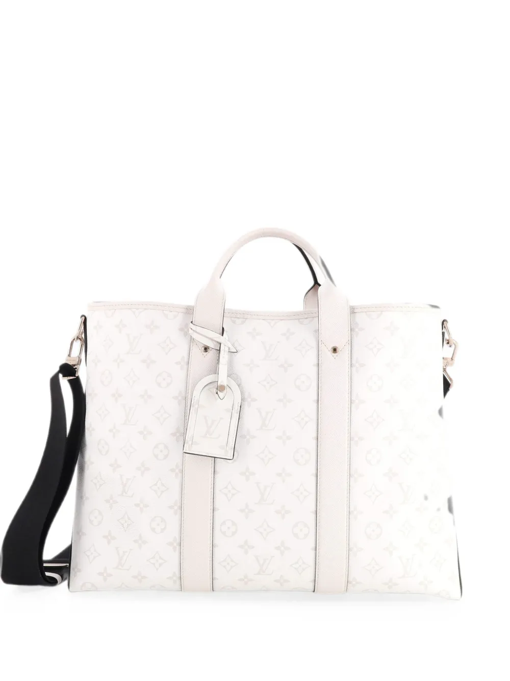Pre-owned Louis Vuitton Weekend Nm Monogram Taigarama Tote Bag In White