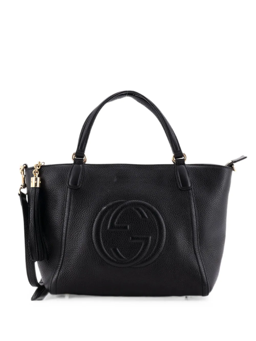 Pre-owned Gucci Soho Convertible Top Handle Bag Leather Small Satchel In Black