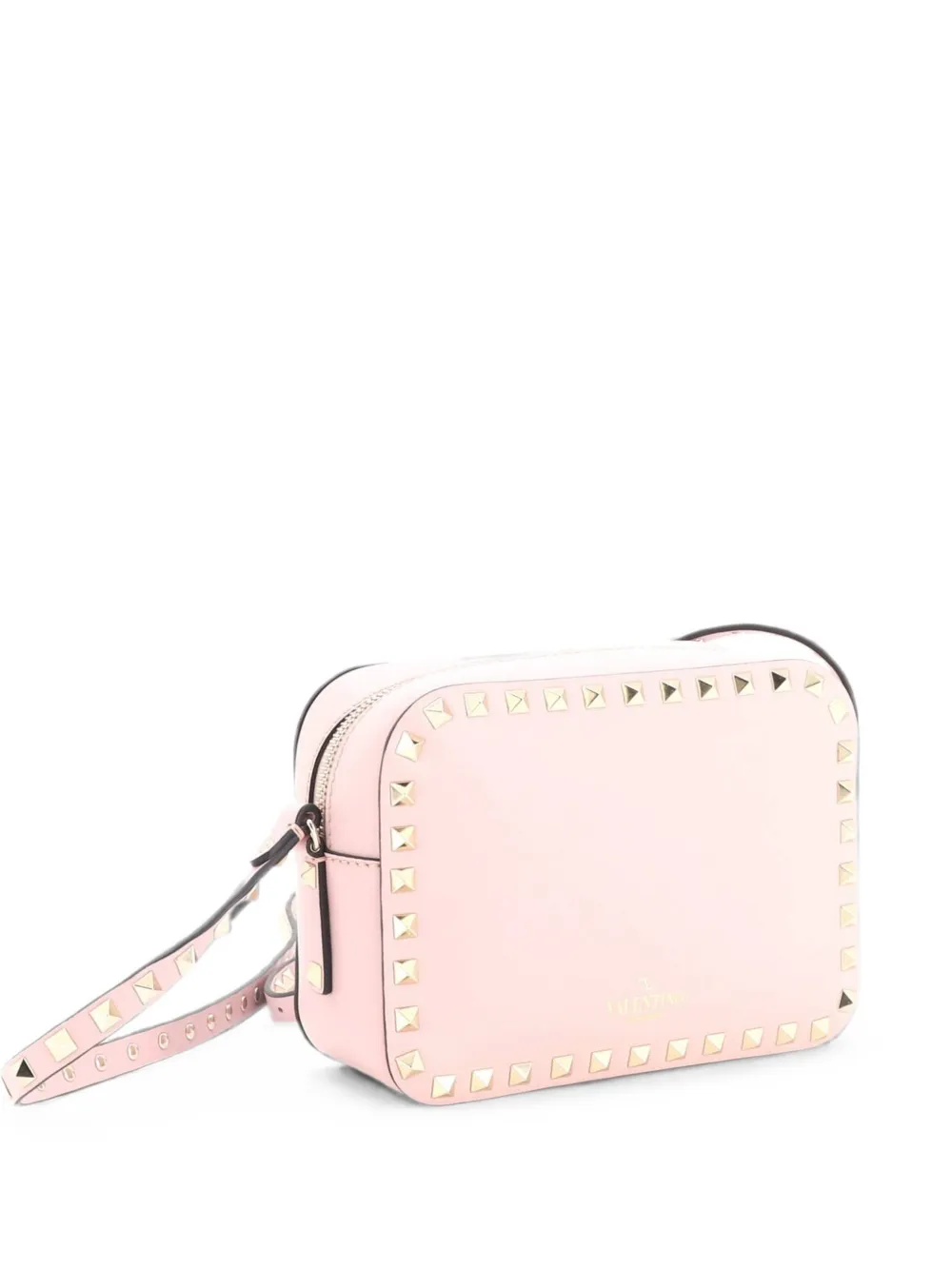 Pre-owned Valentino Garavani Rockstud Camera Leather Crossbody Bag In Neutrals