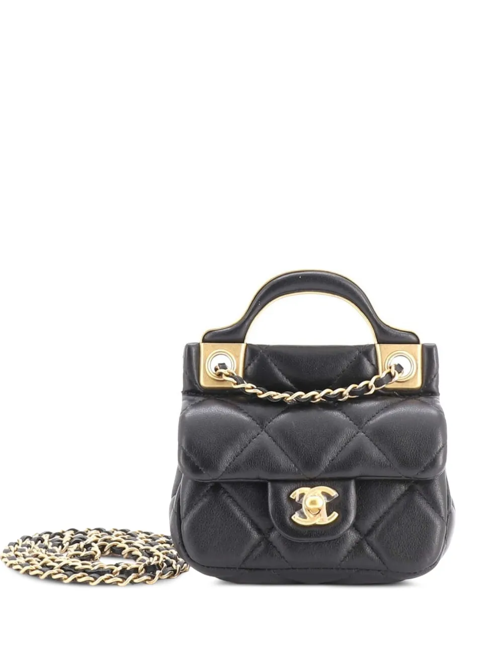 CHANEL Pre-Owned Clutch trapuntata Lady in pelle di vitello trapuntata con manico, catena e battente - Nero