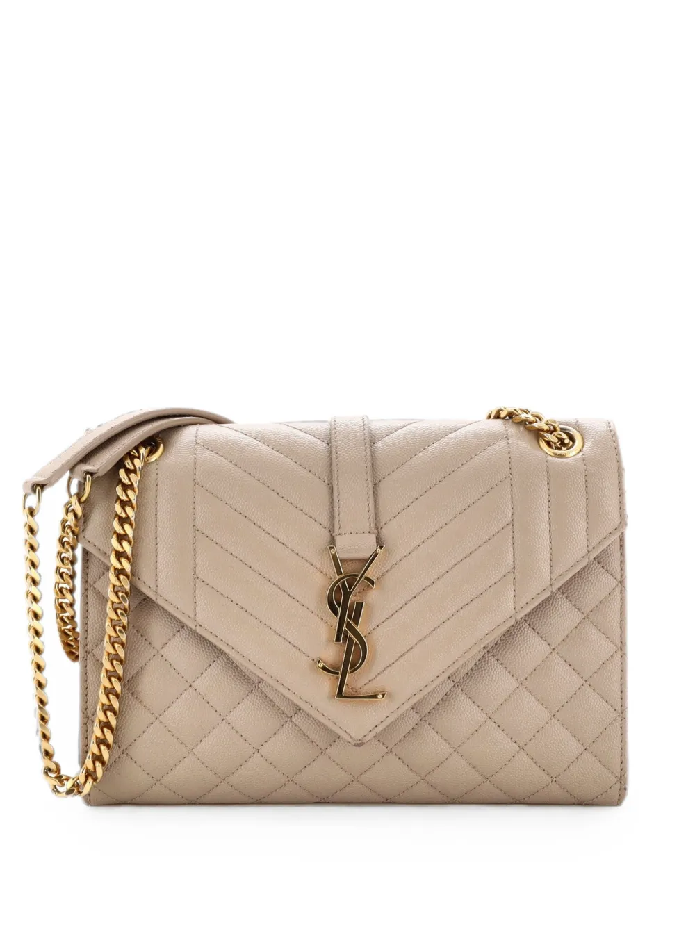 Pre-owned Saint Laurent Classic Monogram Envelope Satchel Mixed Matelasse Leather Medium Shoulder Bag In Neutrals