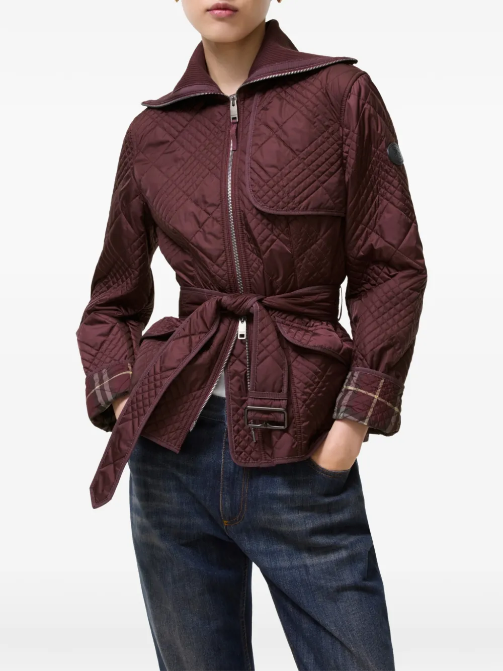 Burberry Nylon Abbeydale jack met geruit stiksel Rood