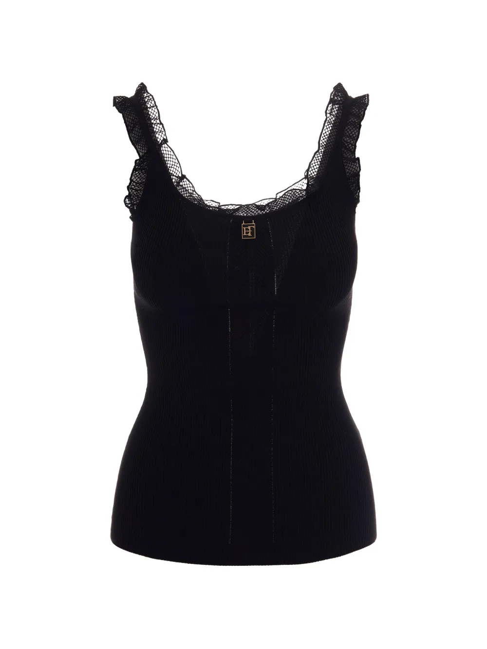 Elisabetta Franchi lace-trim ribbed top - Nero