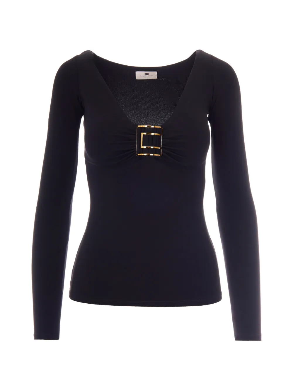 Elisabetta Franchi top in jersey-fabric with jewel logo-detail - Nero