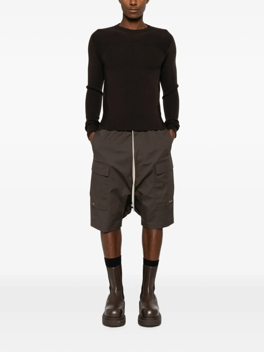 Rick Owens Ribbed Geo trui met vlakken Bruin