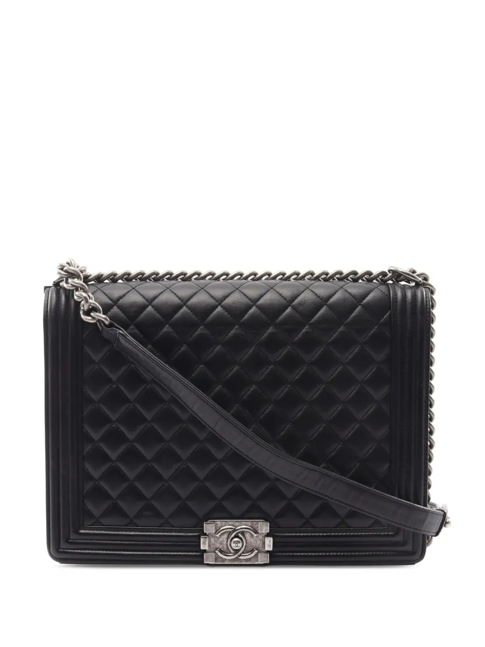 CHANEL Pre-Owned 2015-2016 Large Quilted Lambskin Boy Flap crossbody bag - Black