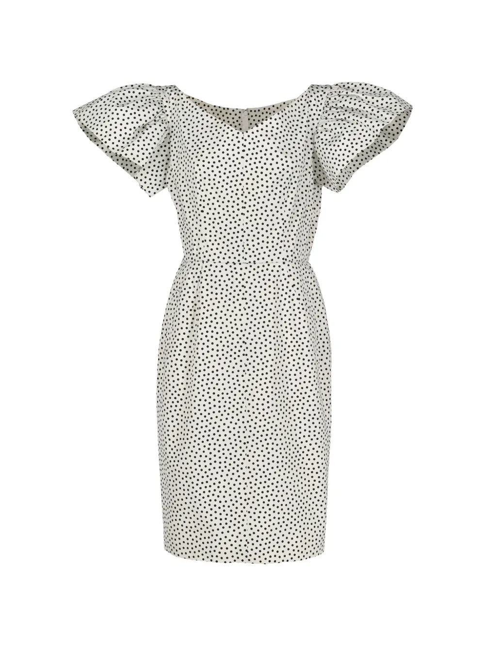 Saint Laurent Pre-Owned polka-dot ruffle-sleeve midi dress - White