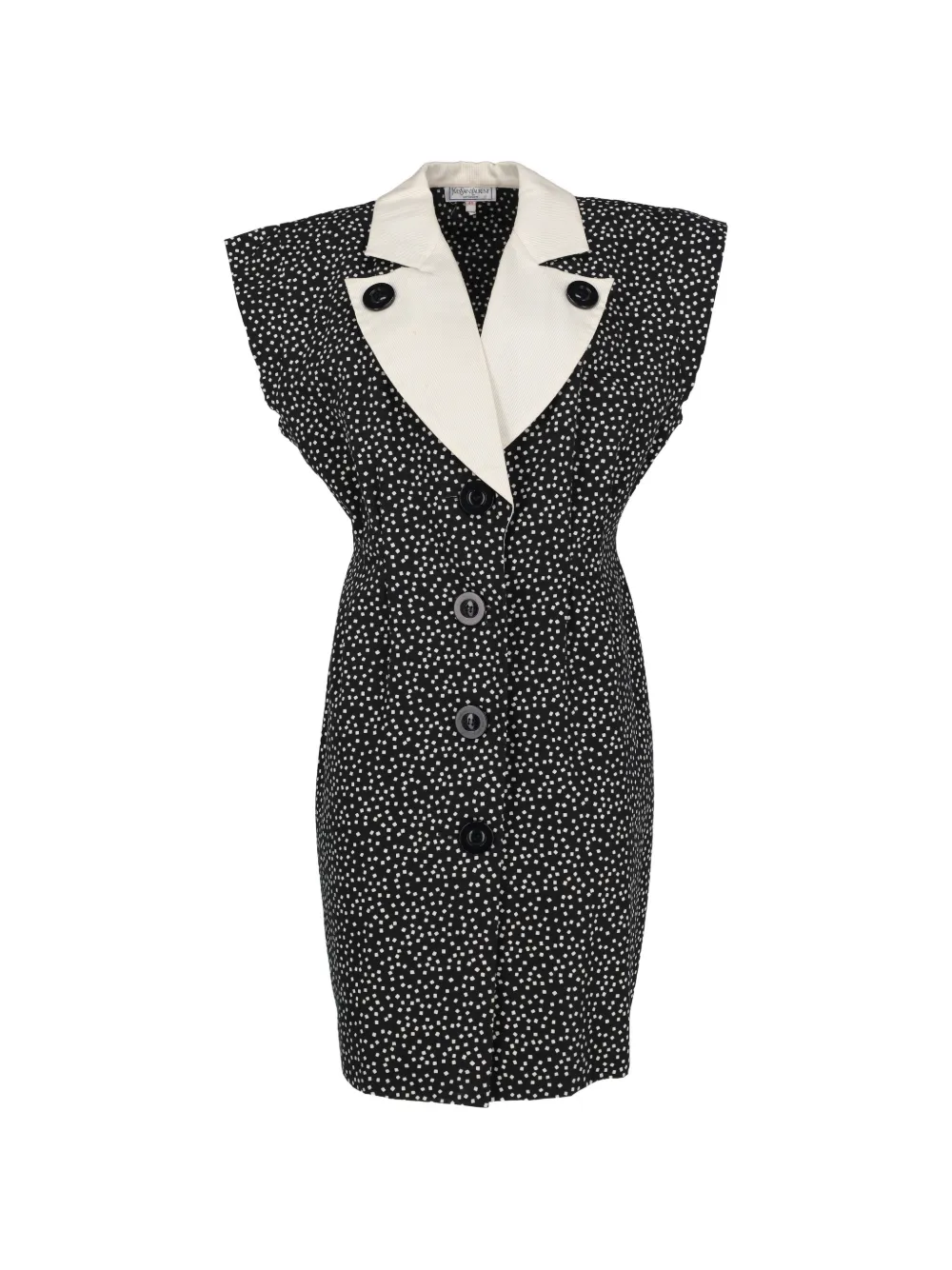 Pre-owned Saint Laurent Polka-dot-print Notched-lapel Dress In Black