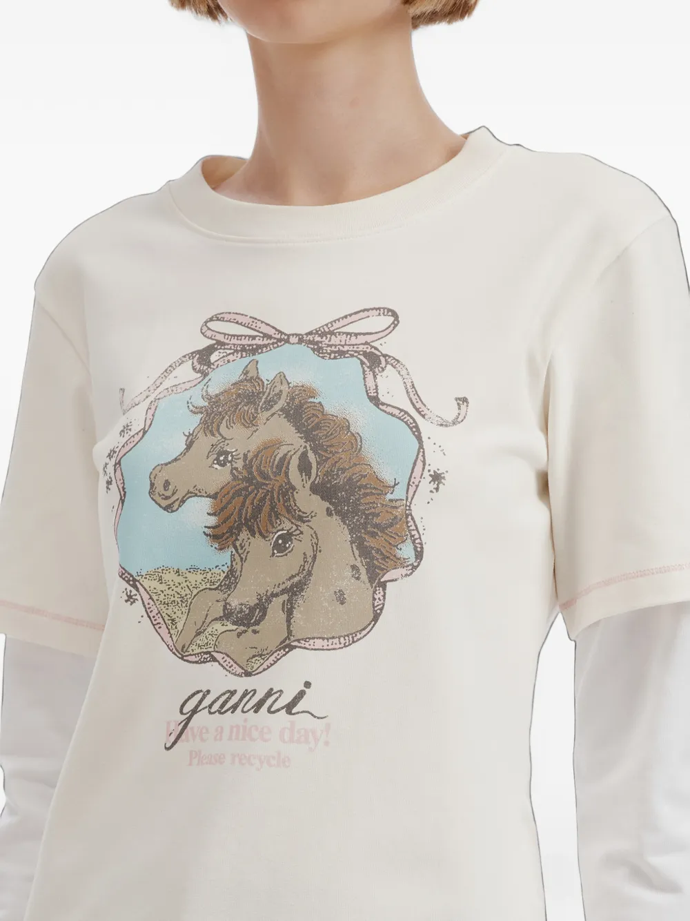 GANNI T-shirt van katoenblend Wit