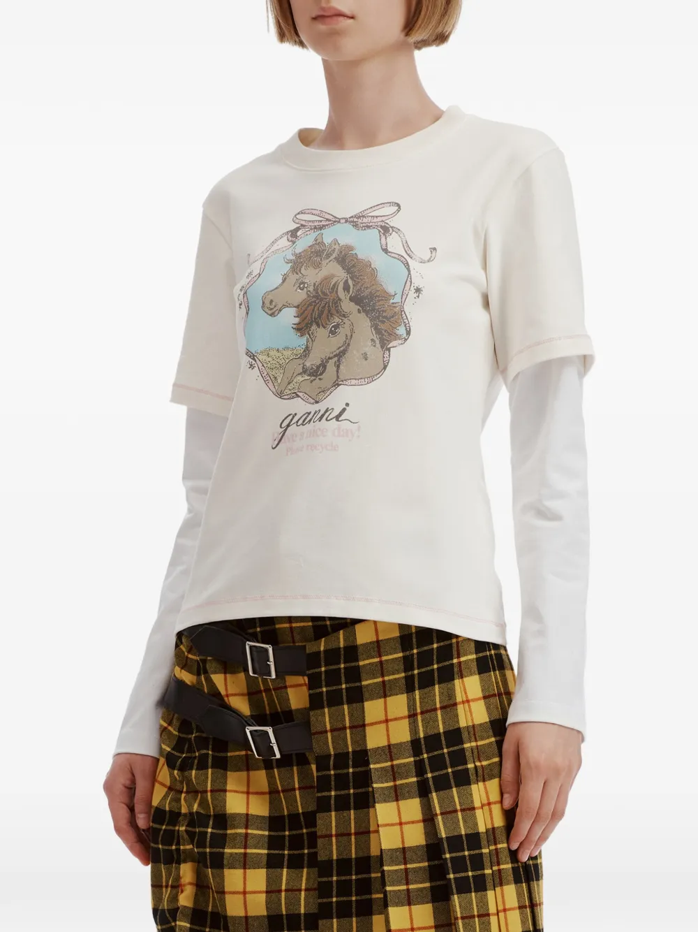 GANNI T-shirt van katoenblend Wit