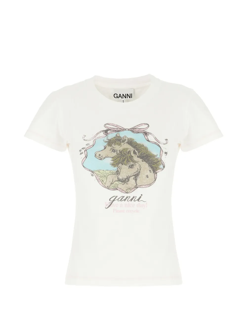 GANNI horse-print T-shirt - Bianco