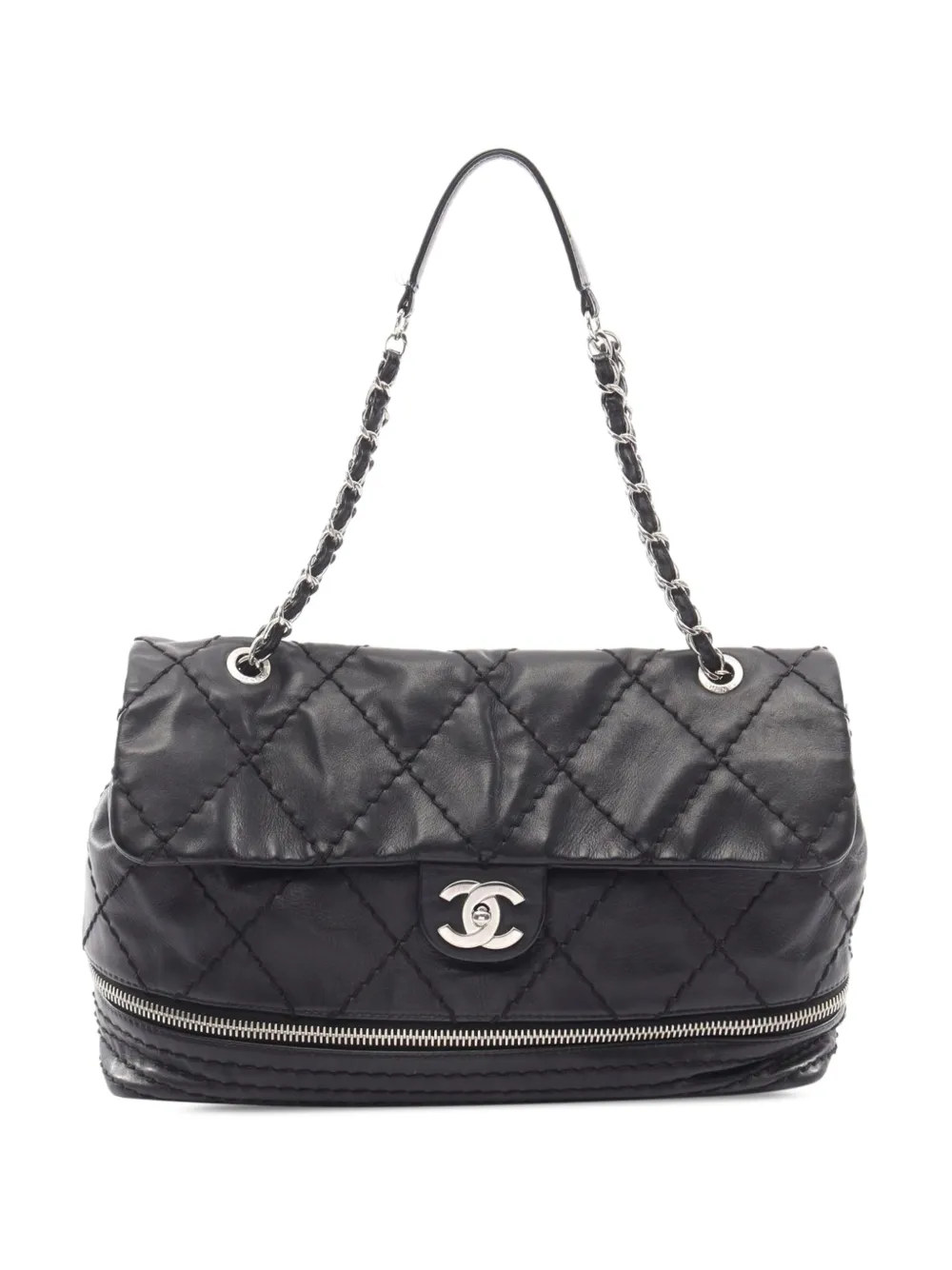 CHANEL Pre-Owned 2006-2008 Large Stitched Calfskin Expandable Flap shoulder bag - Nero