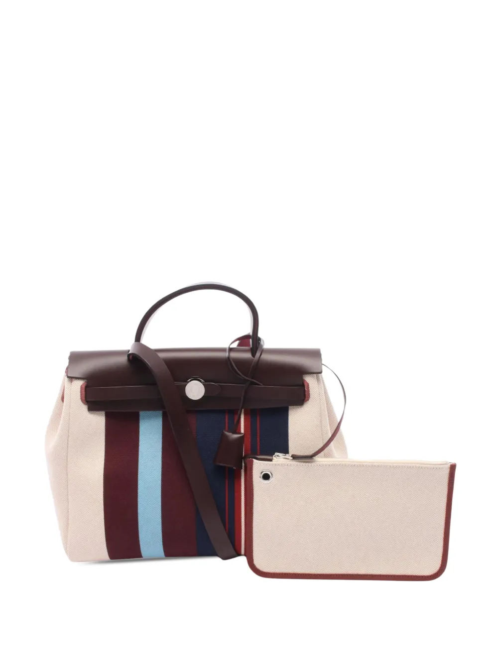 Hermès Pre-Owned 2024 H Plume Rayures d'Equipage Laquered Herbag Zip 31 satchel - Nude