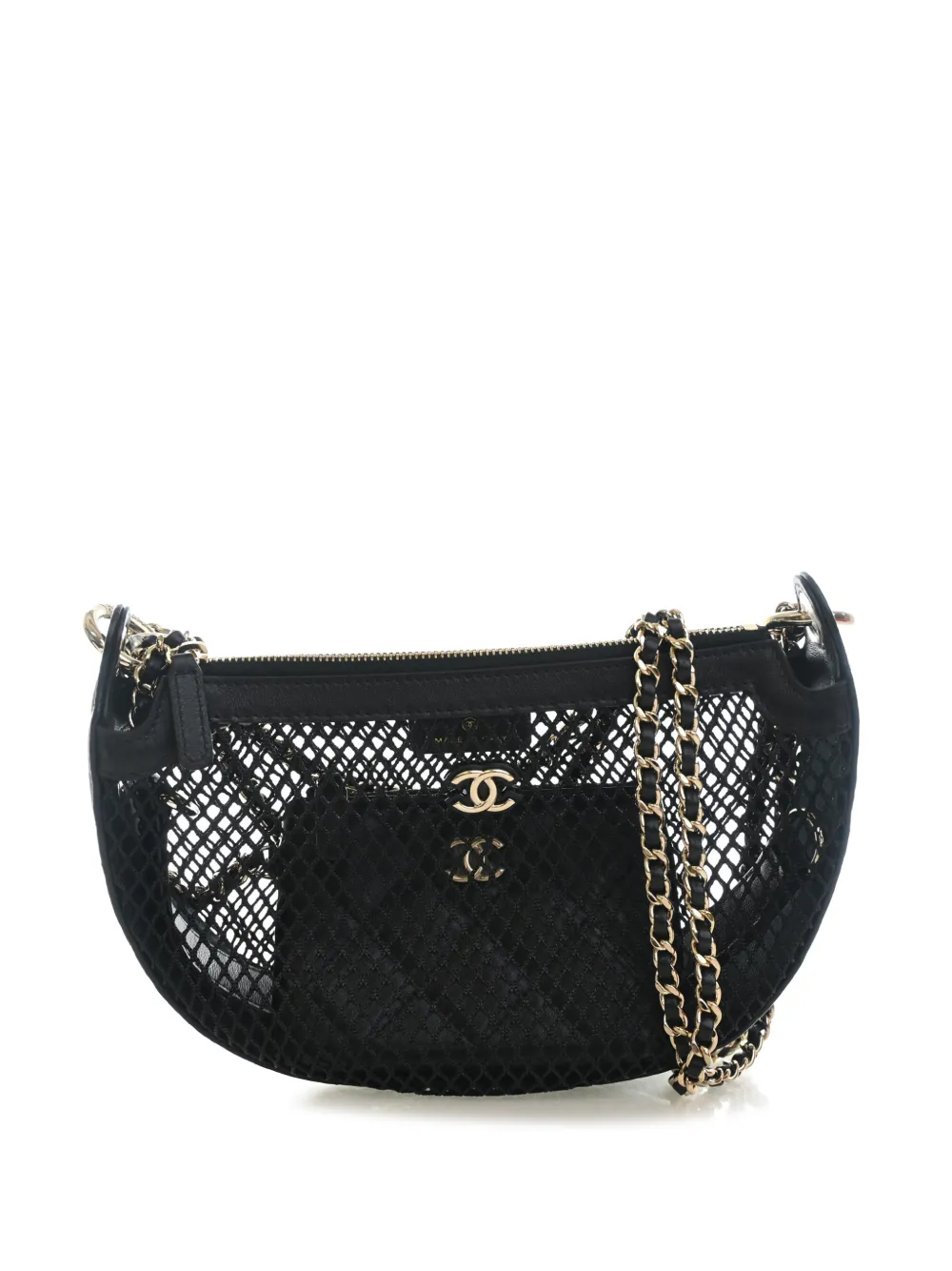 CHANEL Pre-Owned 2021-2026 CC Mesh and Quilted Shiny Lambskin Chain Hobo satchel - Black