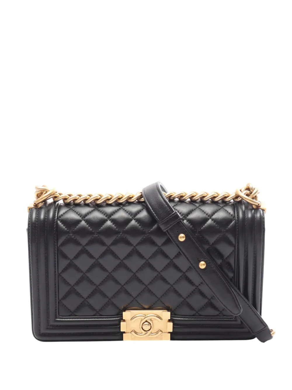 CHANEL Pre-Owned 2014-2015 mittelgroße Boy Flap Umhängetasche aus gestepptem Lammleder - Schwarz