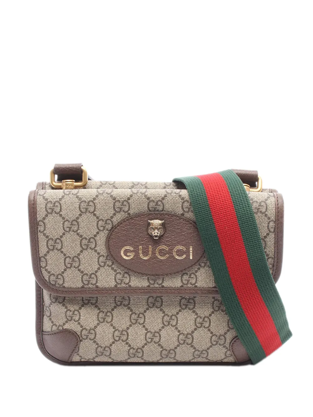 Gucci Pre-Owned 2019-2020 Small GG Supreme Web Neo Vintage Double Flap Messenger Bag crossbody bag - Neutrals