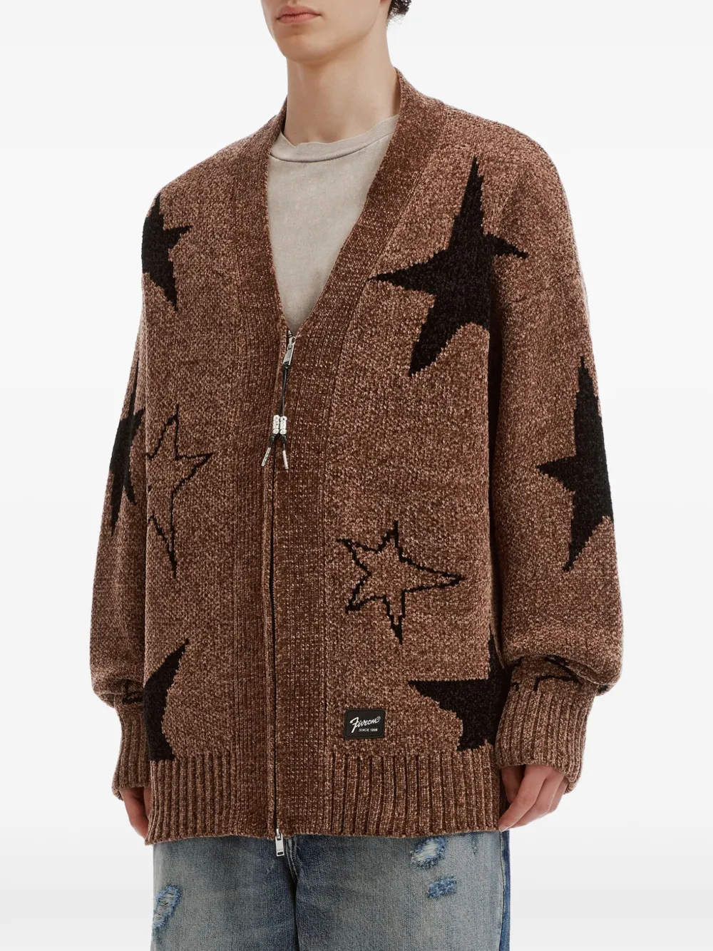 FIVE CM Vest met ster-intarsia en rits Bruin