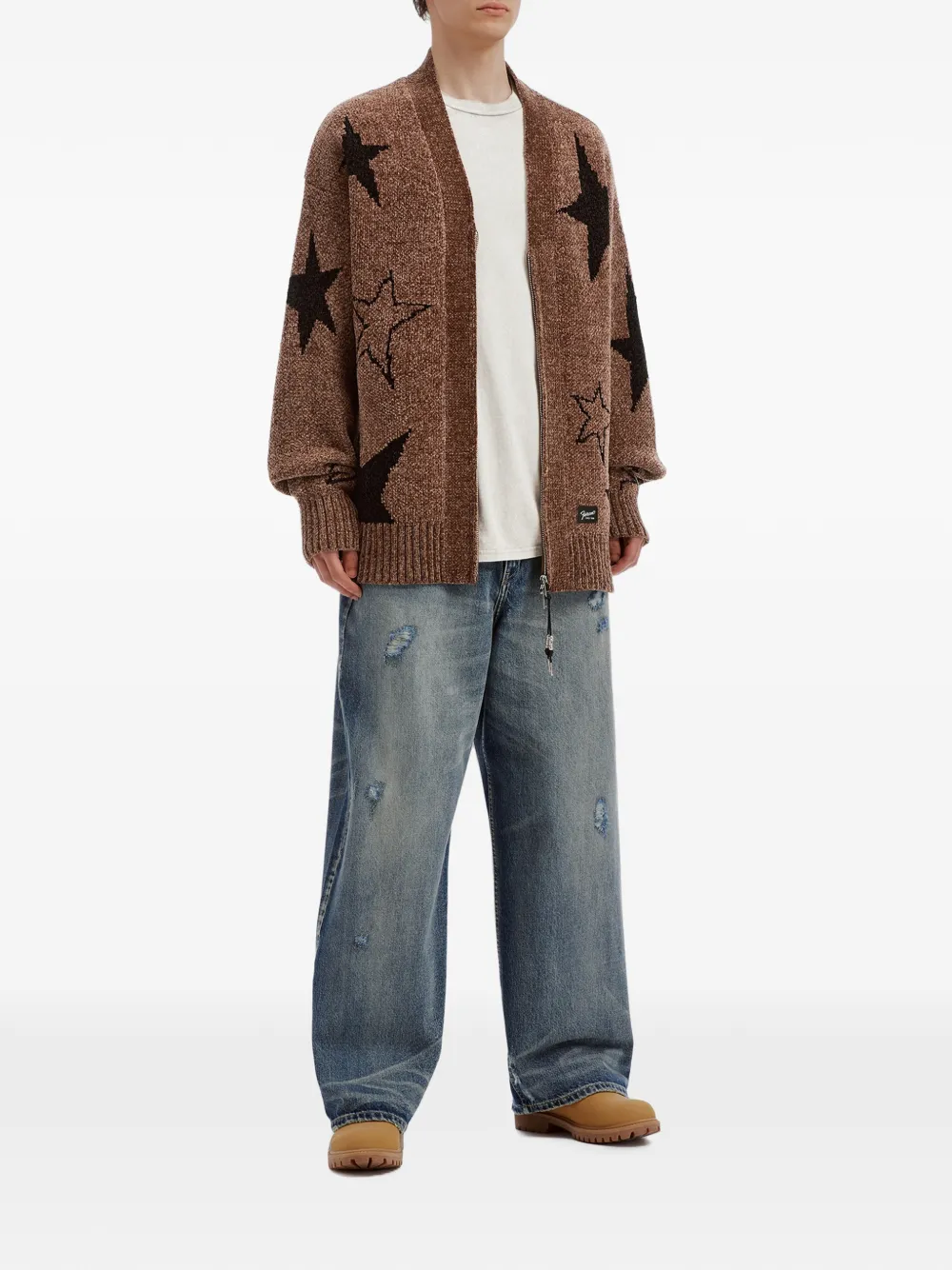 FIVE CM Vest met ster-intarsia en rits Bruin