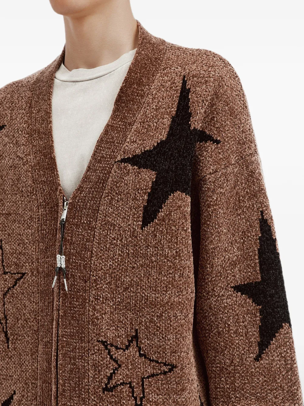 FIVE CM Vest met ster-intarsia en rits Bruin