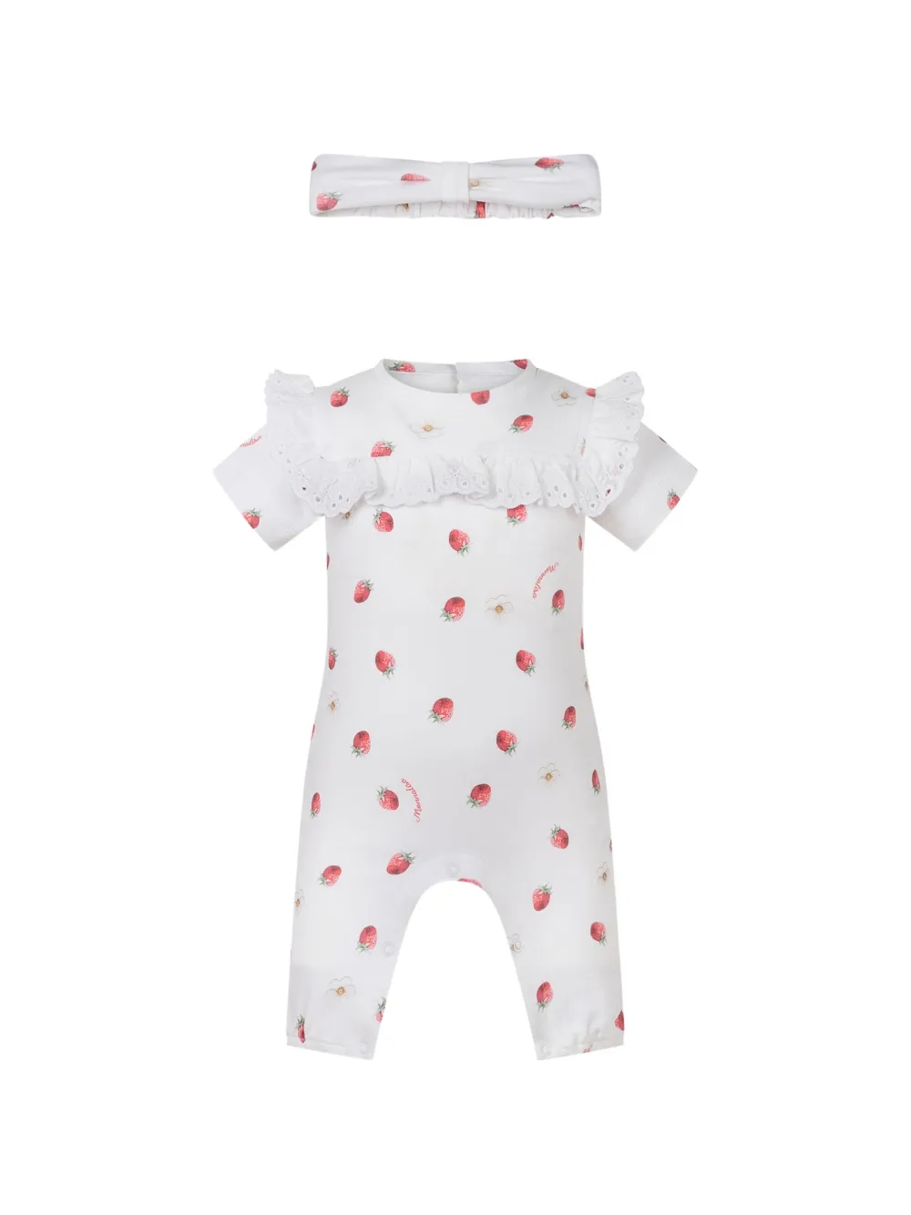 Monnalisa strawberry-print ruffled babygrow - Bianco
