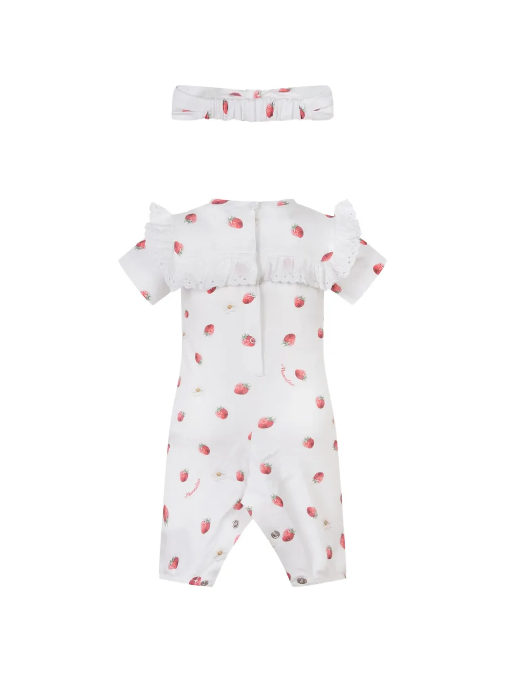 Monnalisa Romper met aardbeien-print en ruches Wit