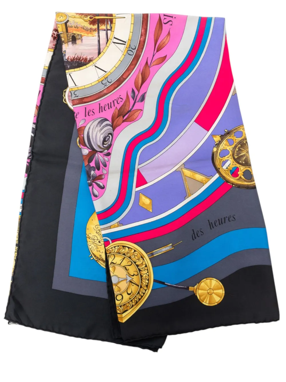 Hermès Pre-Owned 1986 La Ronde des Heures Seidenschal 90cm - Schwarz
