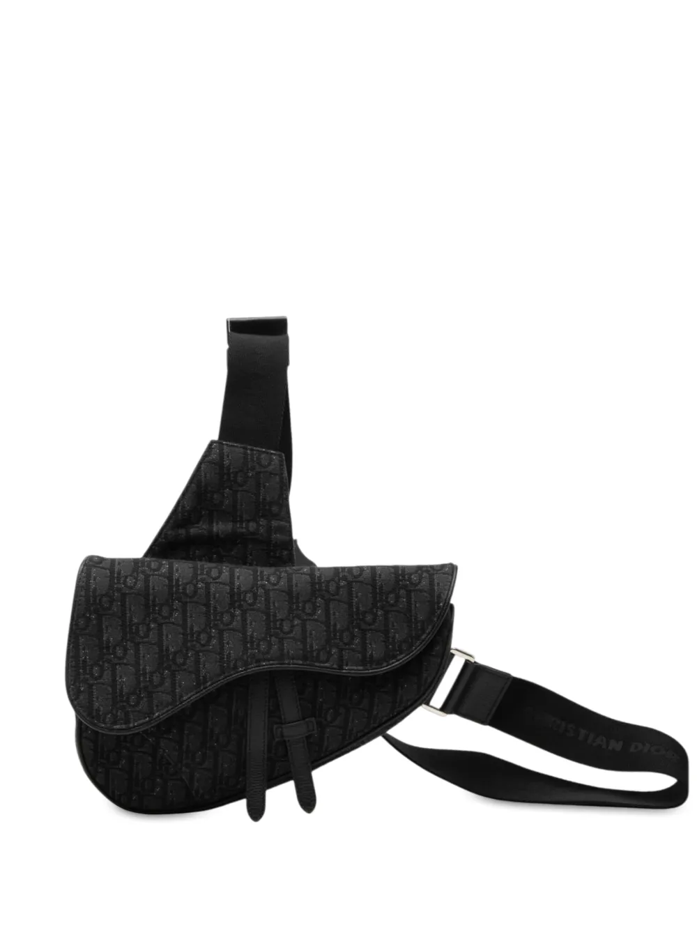 Christian Dior Pre-Owned Borsa a tracolla Saddle in tela con motivo Oblique 2019 - Nero