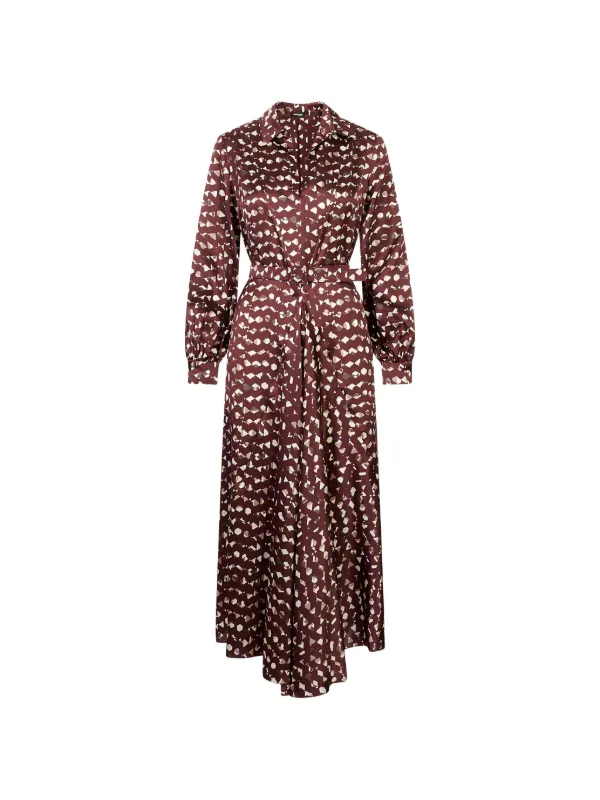 Kiton Geometric-print Belted Shirt Midi Dress in Brown