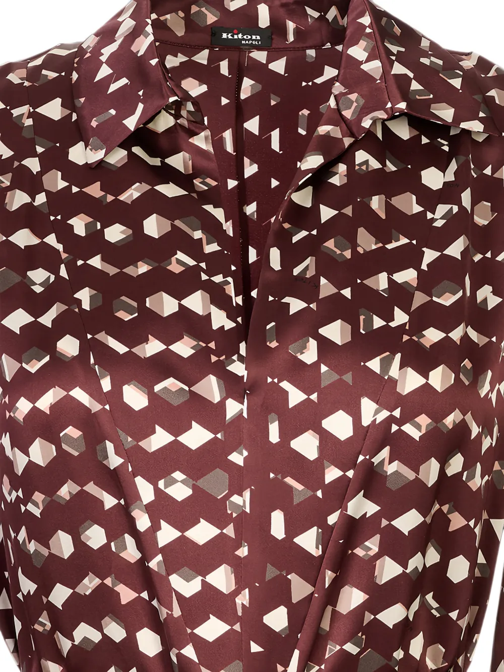 Kiton Geometric-print Belted Shirt Midi Dress in Brown, view 3
