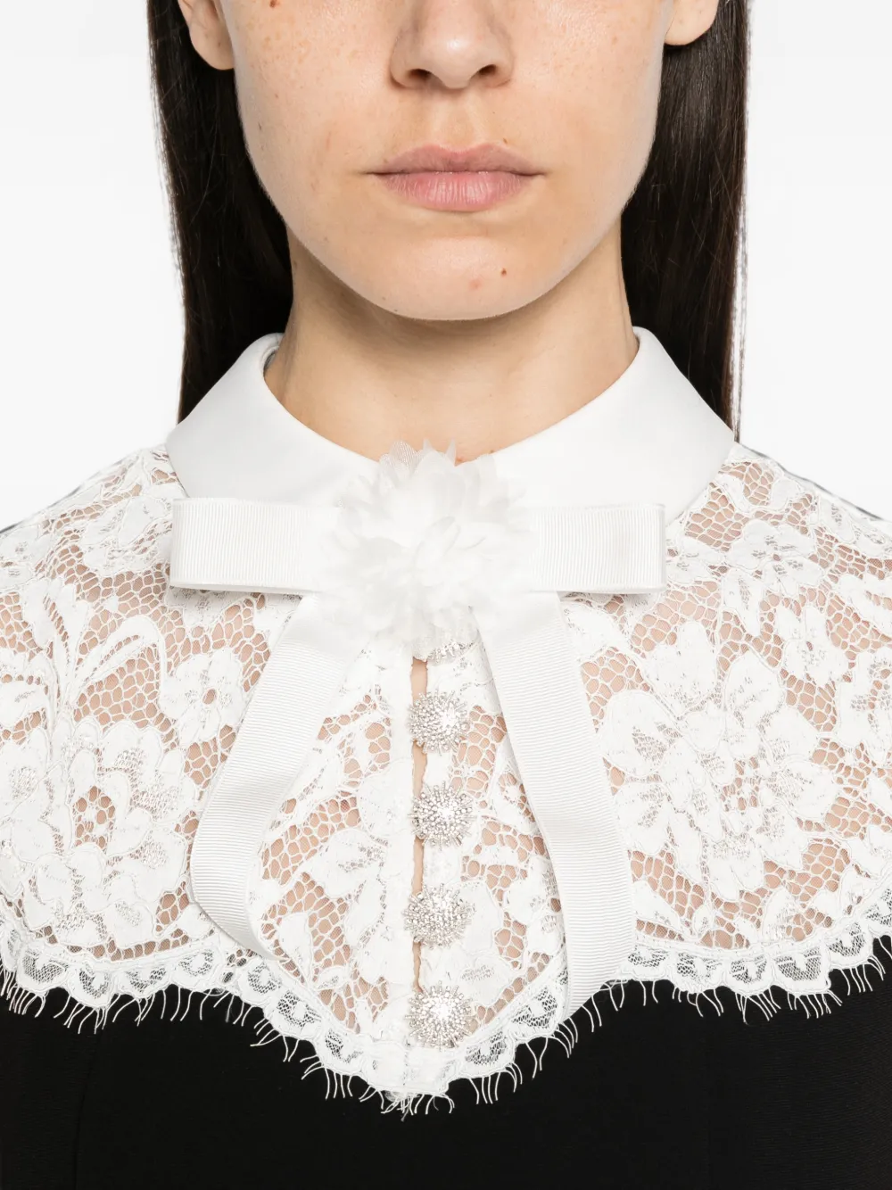 Self-Portrait black contrast-lace bodice midi dress Zwart
