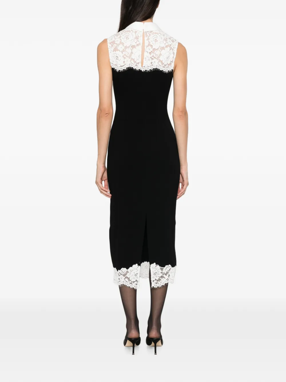 Self-Portrait black contrast-lace bodice midi dress Zwart