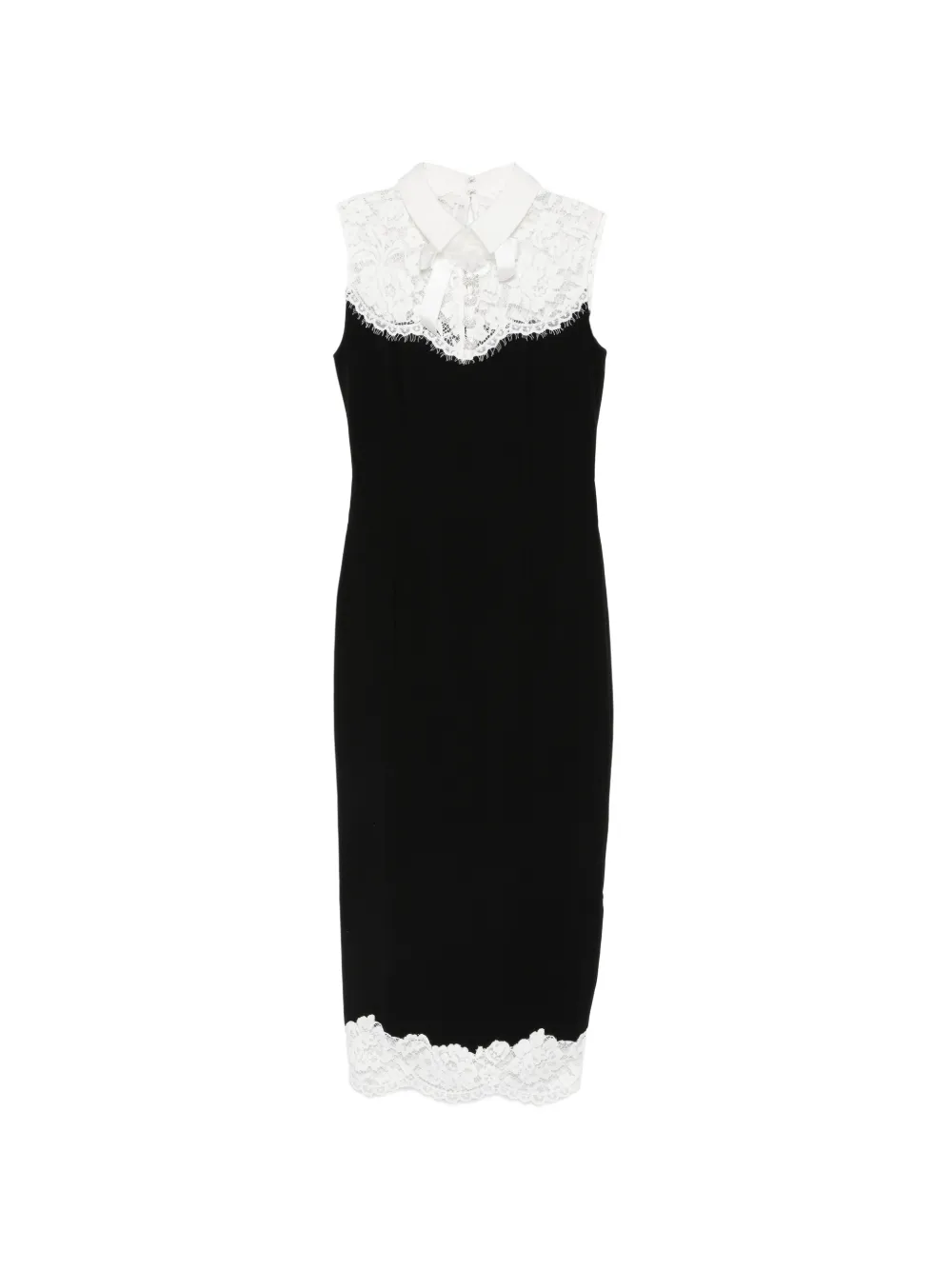 Self-Portrait black contrast-lace bodice midi dress Zwart