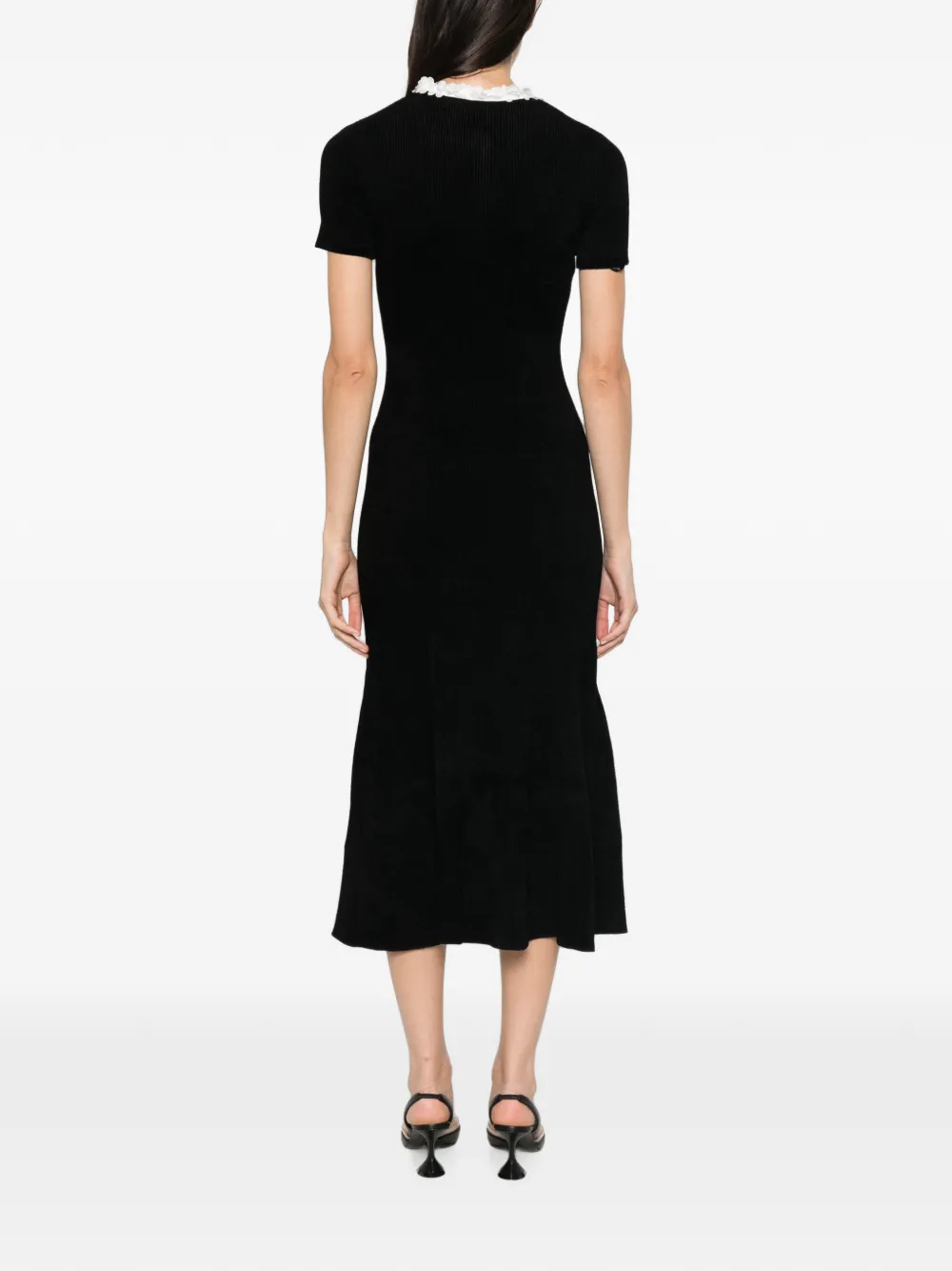 Self-Portrait floral-appliqué ribbed-knit midi dress Zwart